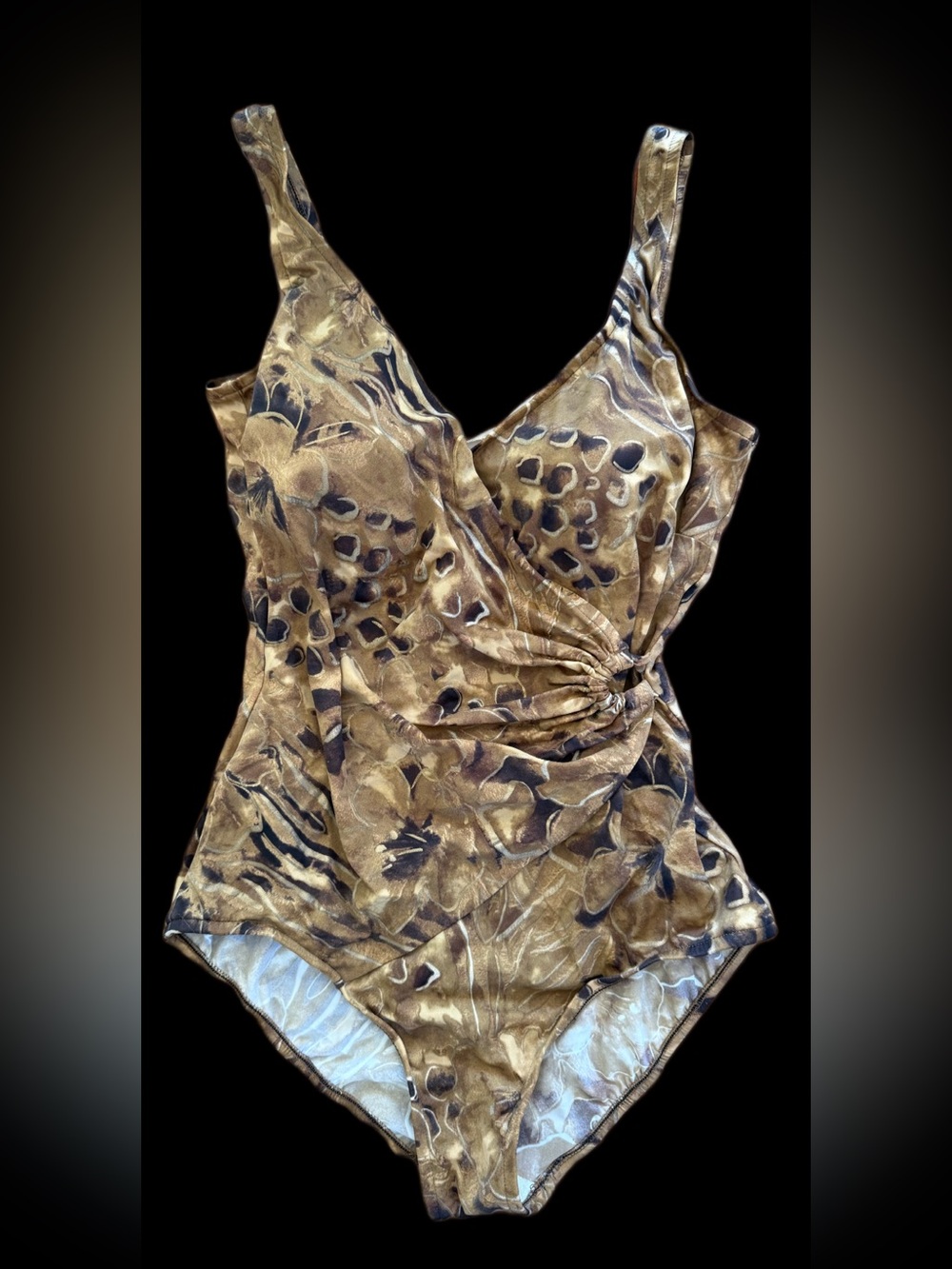 Maxine of Hollywood Vintage Gold &  Black Metallic Animal Print Swimsuit Size 14